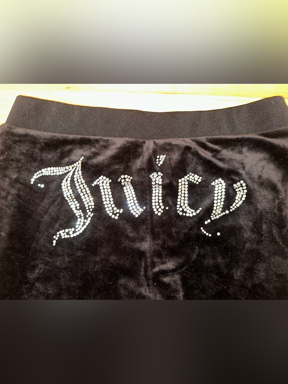 Y2K Distressed Juicy Couture Black Rhinestone Velour Pants - Picture 3 of 10